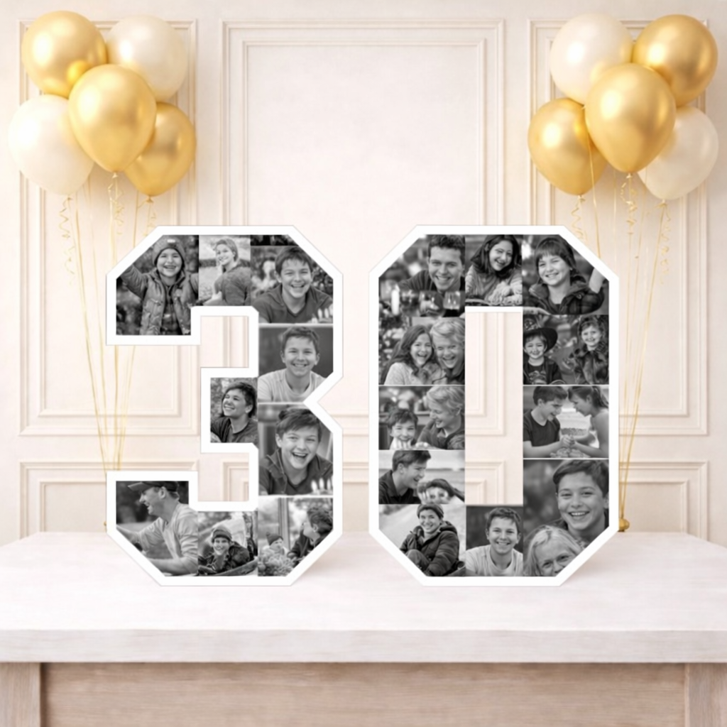 Personalised 30th Birthday Photo Collage Board (Black and White)