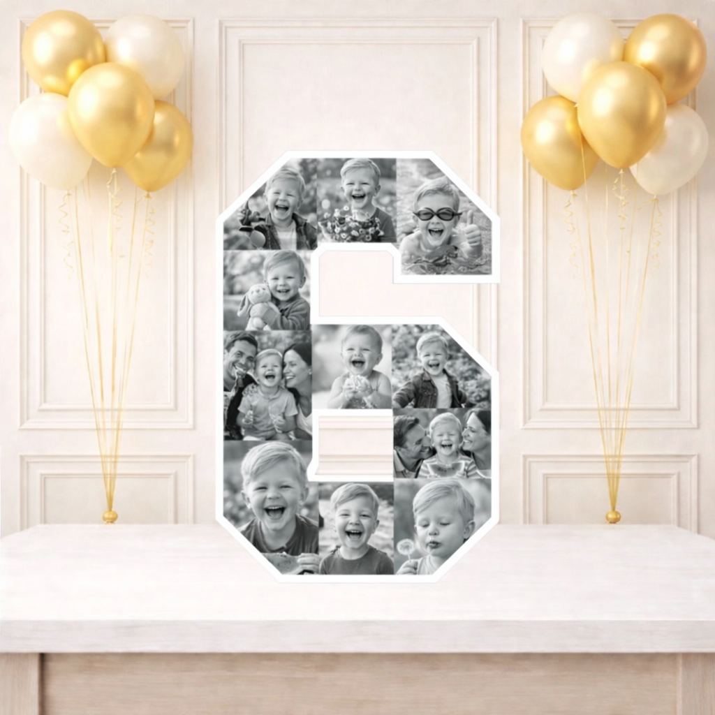 Personalised 6th Birthday Photo Collage Board (Black and White)