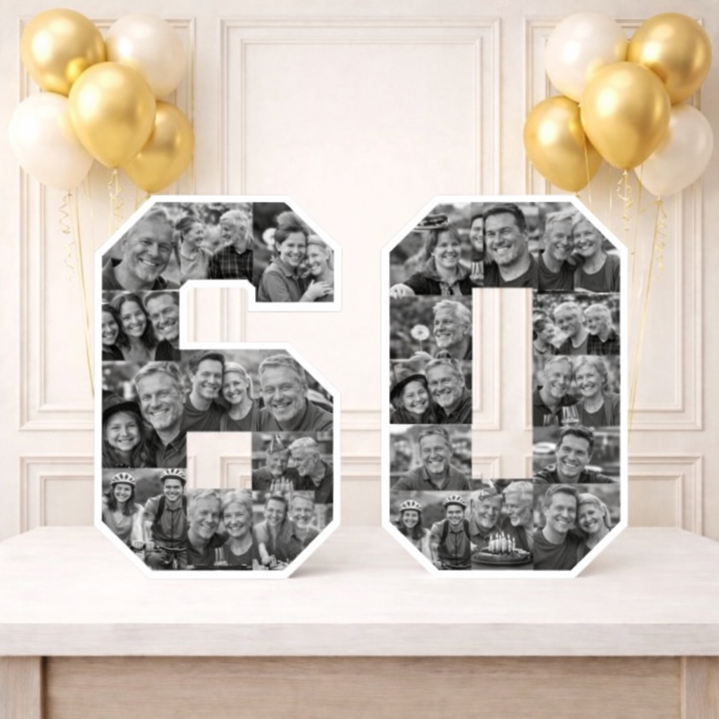 Personalised 60th Birthday Photo Collage Board (Black and White)
