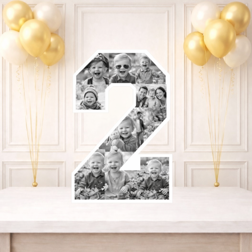 Personalised 2nd Birthday Photo Collage Board (Black and White)