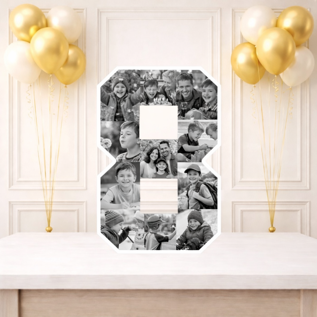 Personalised 8th Birthday Photo Collage Board (Black and White)