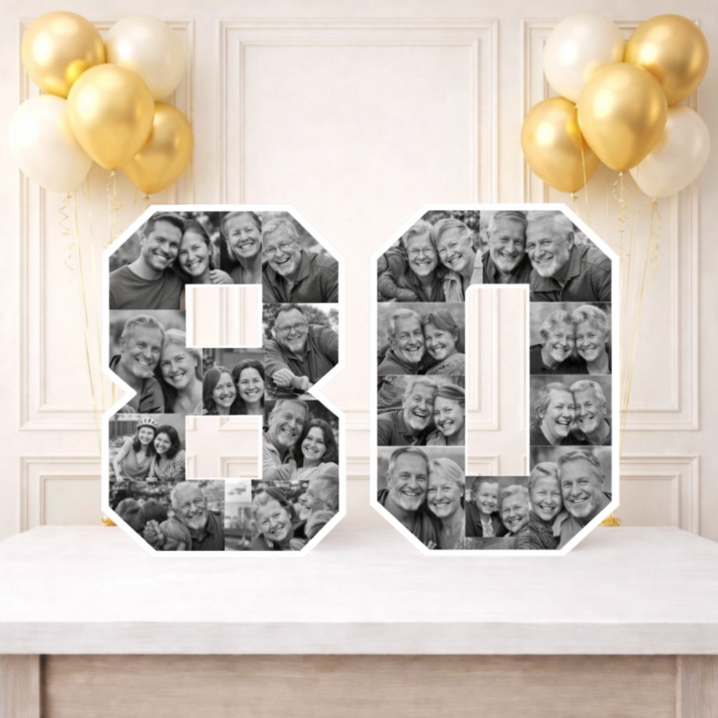 Personalised 80th Birthday Photo Collage Board (Black and White)