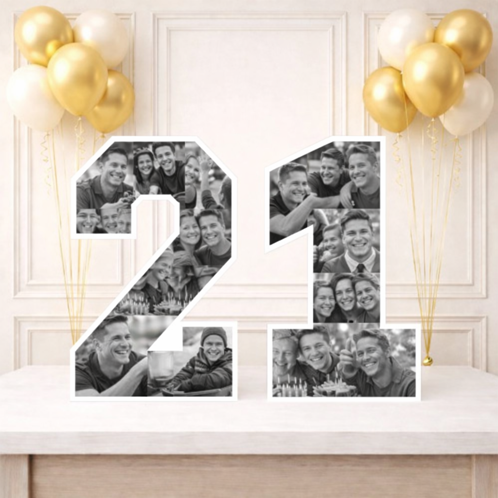 Personalised 21st Birthday Photo Collage Board (Black and White)