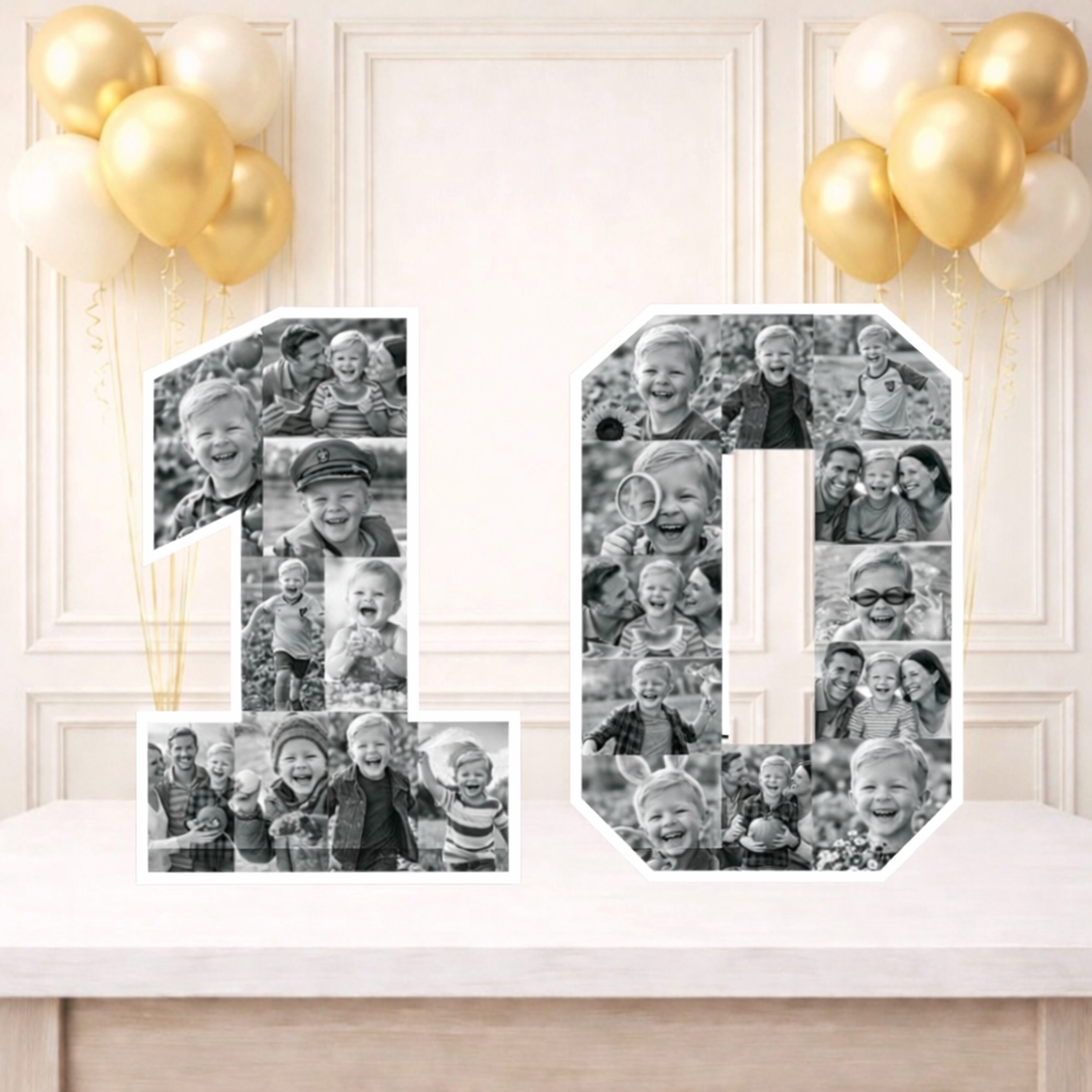 Personalised 10th Birthday Photo Collage Board (Black and White)