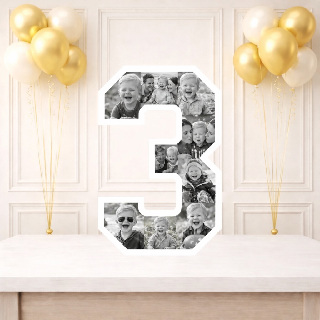 Personalised 3rd Birthday Photo Collage Board (Black and White)