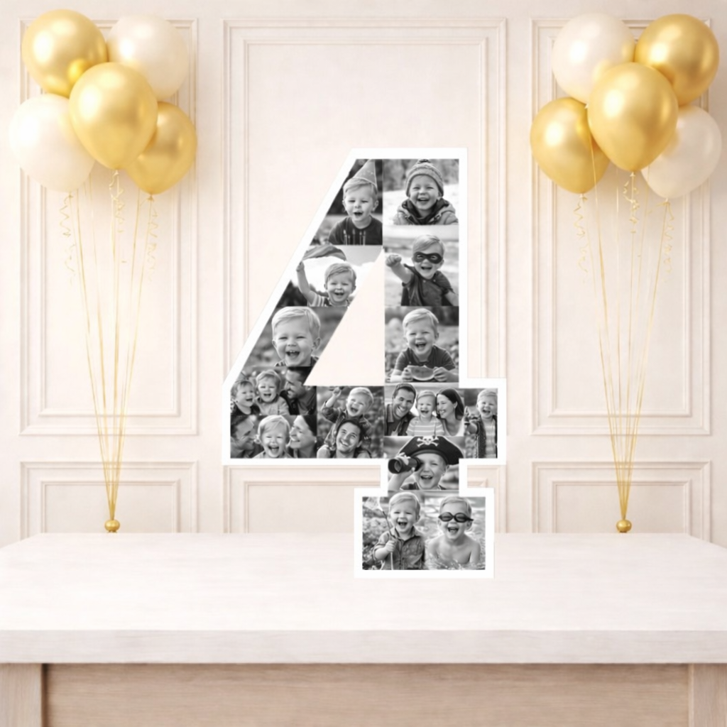 Personalised 4th Birthday Photo Collage Board (Black and White)