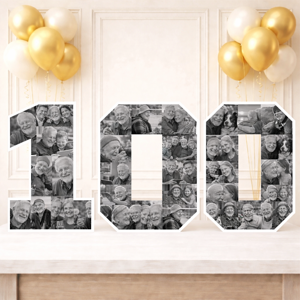 Personalised 100th Birthday Photo Collage Board (Black and White)