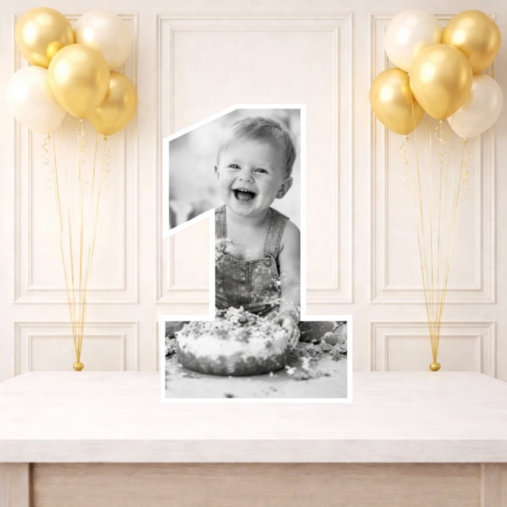 Personalised 1st Birthday Photo Collage Board- 1 Photo (Black and White)