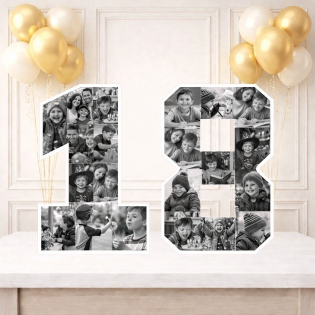 Personalised 18th Birthday Photo Collage Board (Black and White)