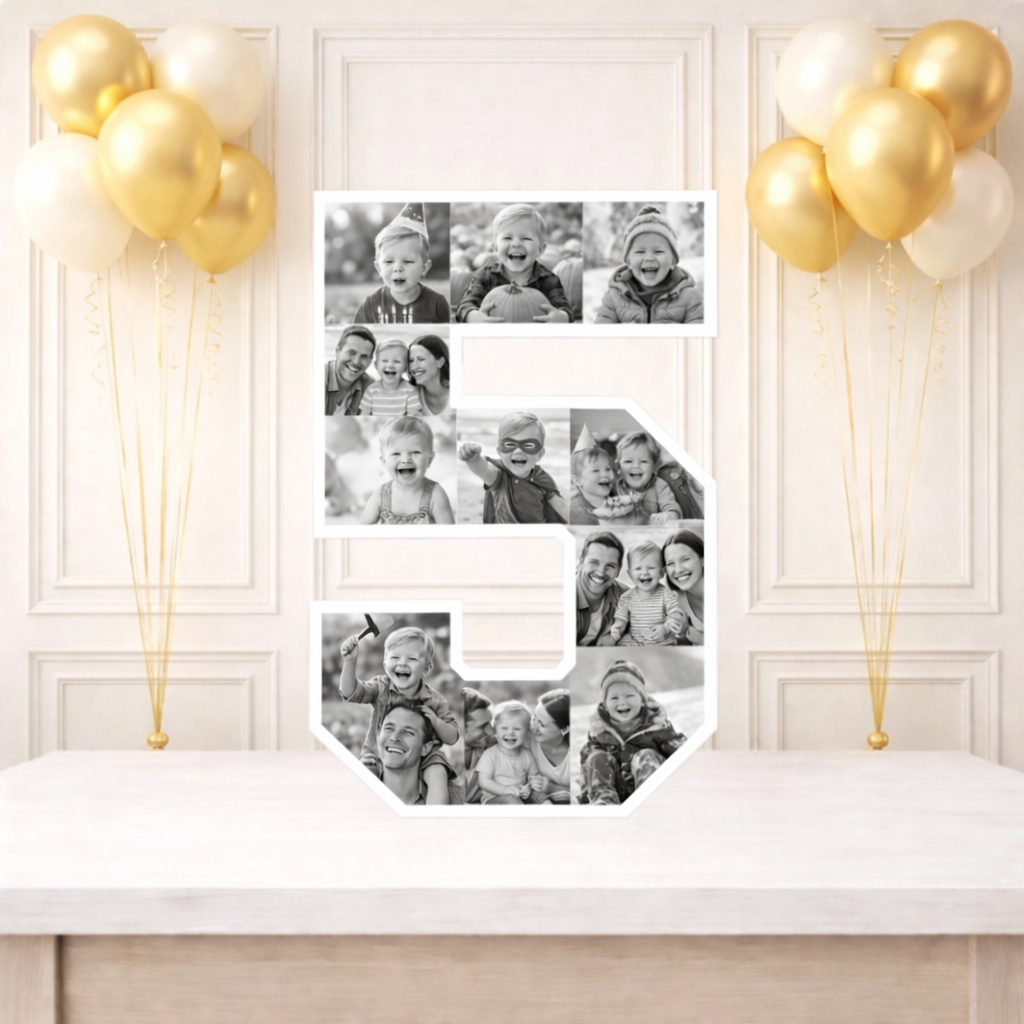 Personalised 5th Birthday Photo Collage Board (Black and White)