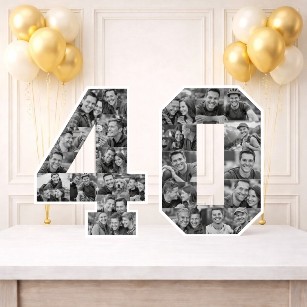 Personalised 40th Birthday Photo Collage Board (Black and White)