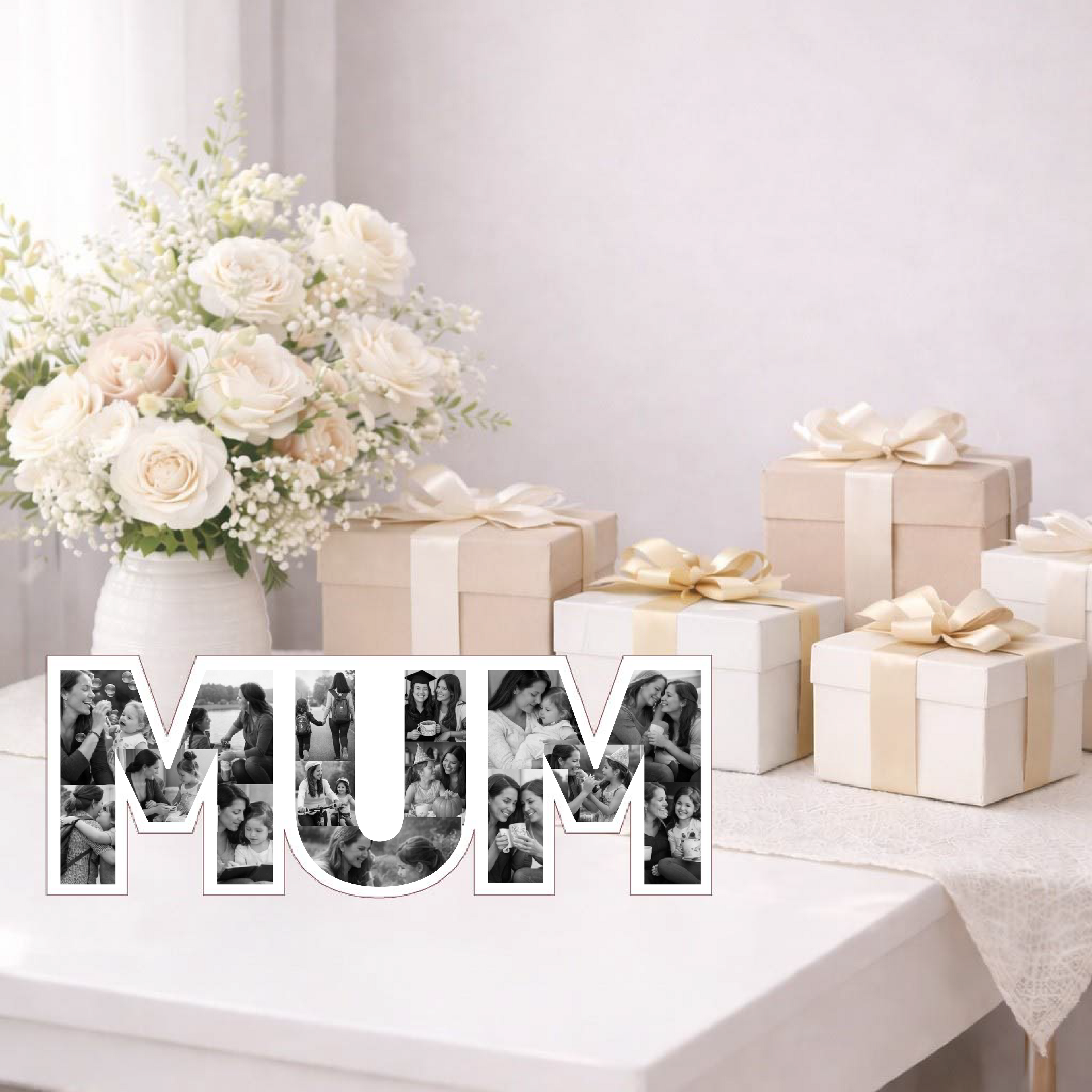 Personalised Mum Photo Collage Board Black and White